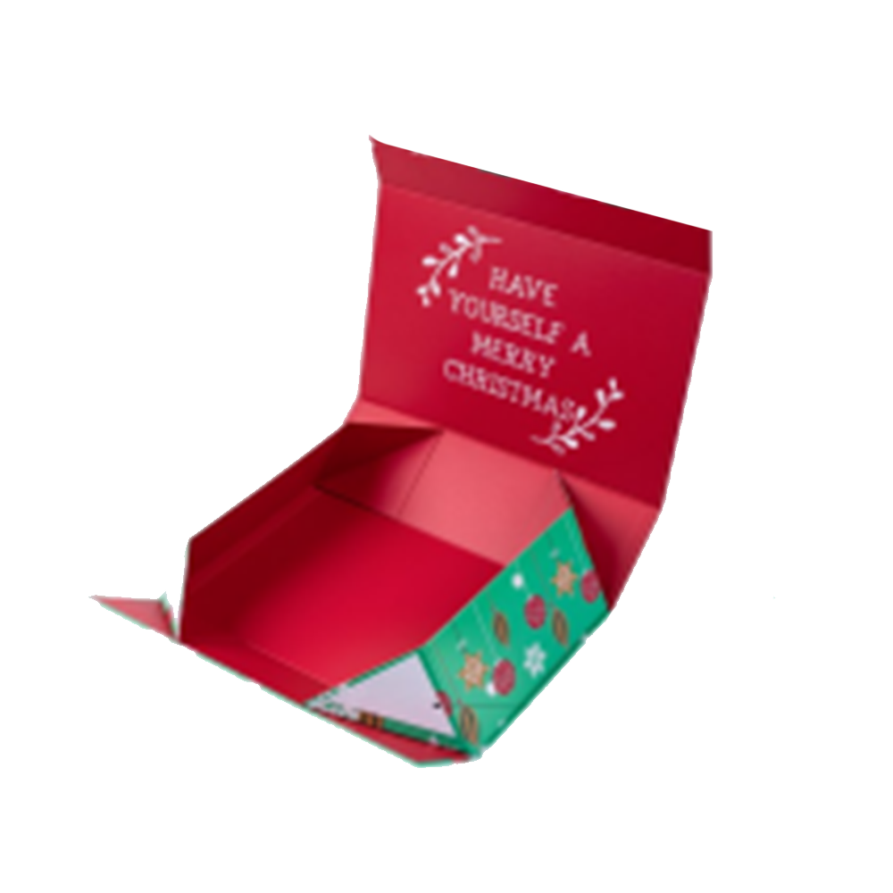 Christmas gift box with lid - red and green christmas ornaments design gift box collapsible gift box with magnetic closure