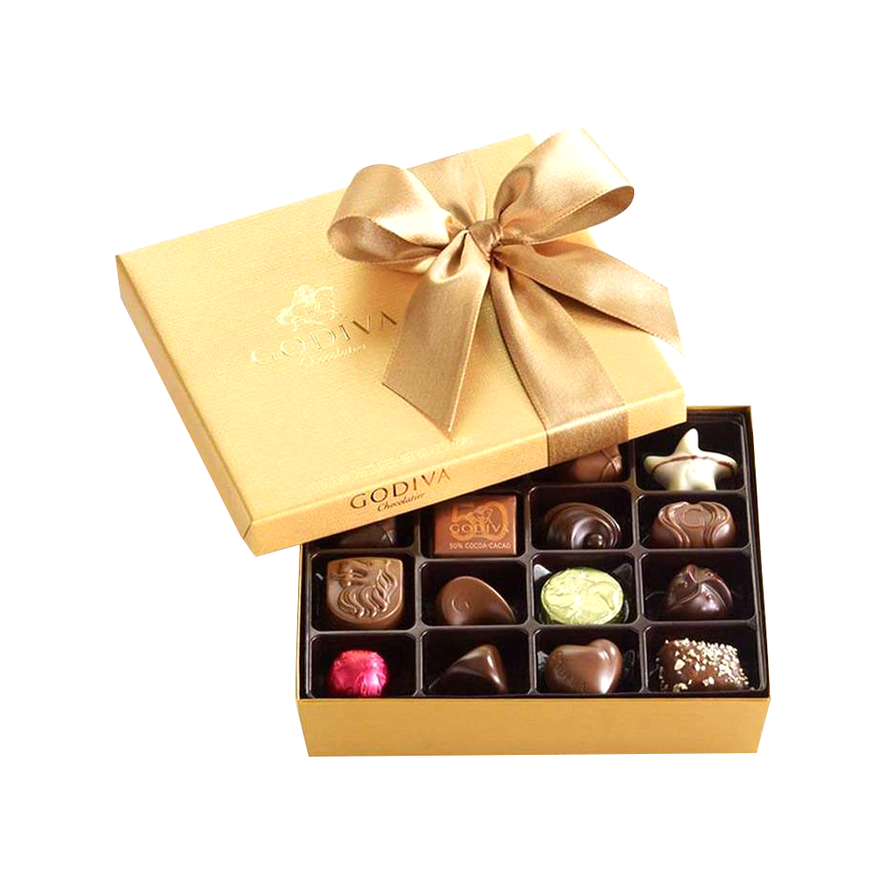 The luxurious chocolate gift box comes with a ribbon for easy opening, and the exquisite printing adds texture