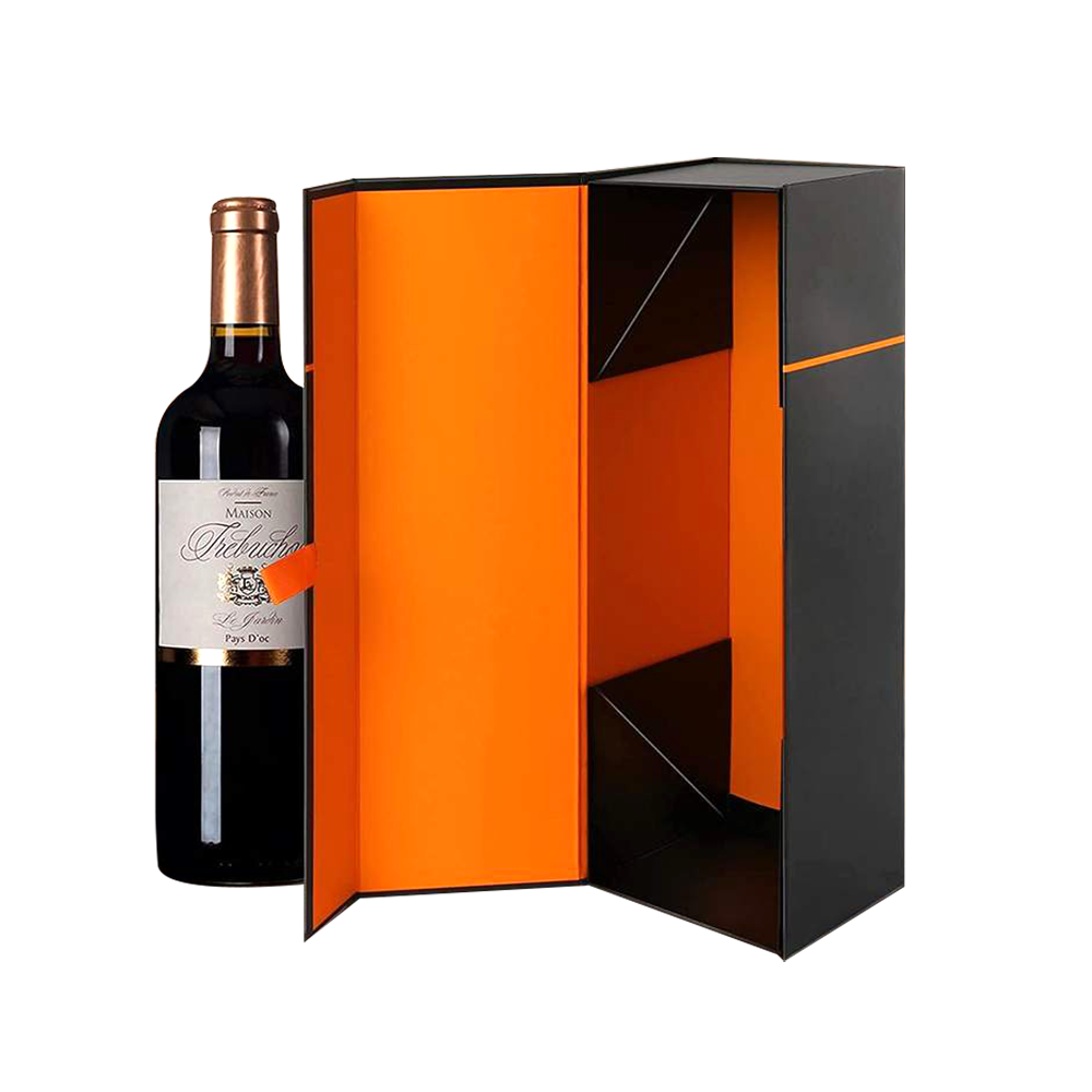 Foldable magnetic wine box for wine and champagne magnetic closing foldable wine box (bright black)