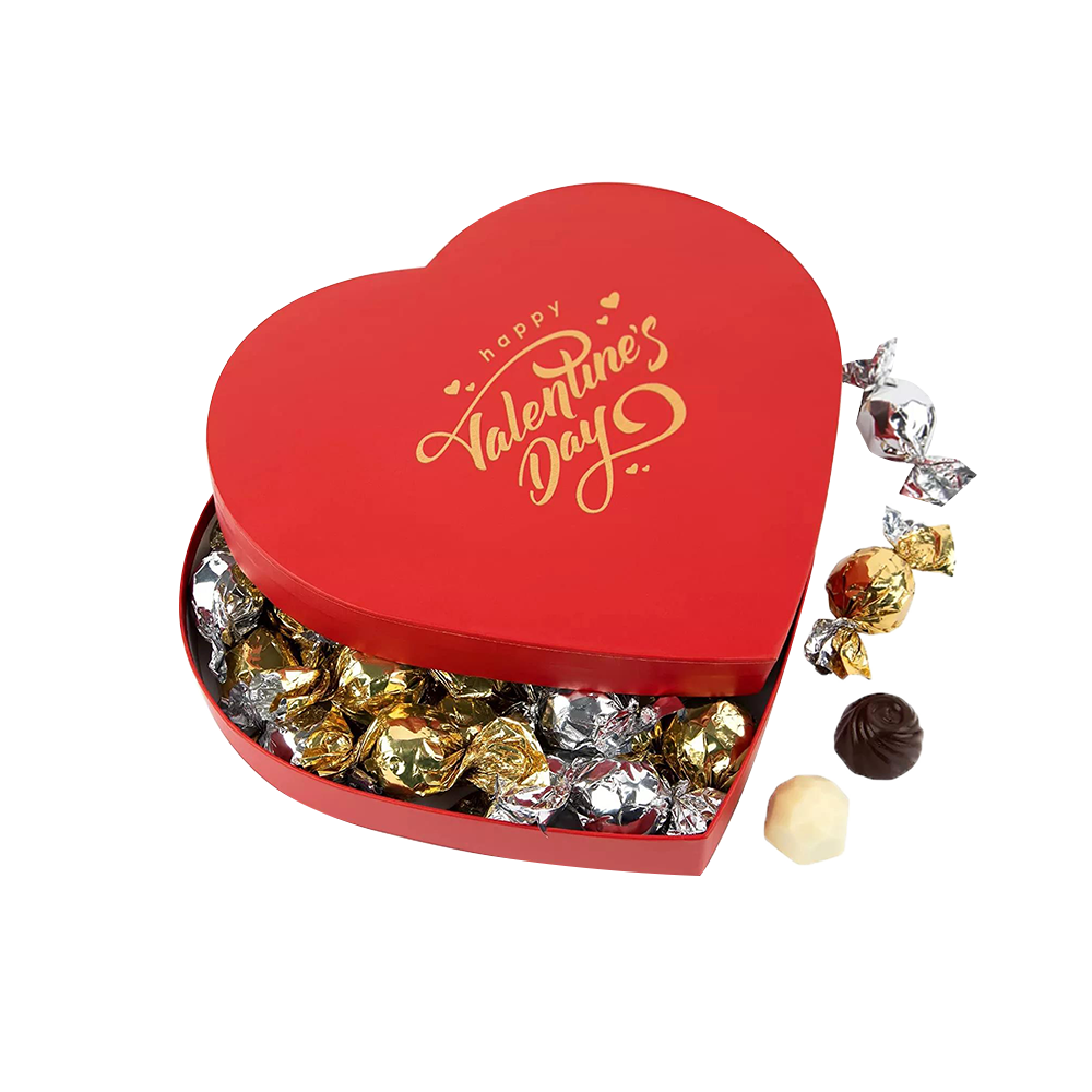 Valentine chocolate gift box with a romantic heart silhouette for storing treats like candy pastries and more